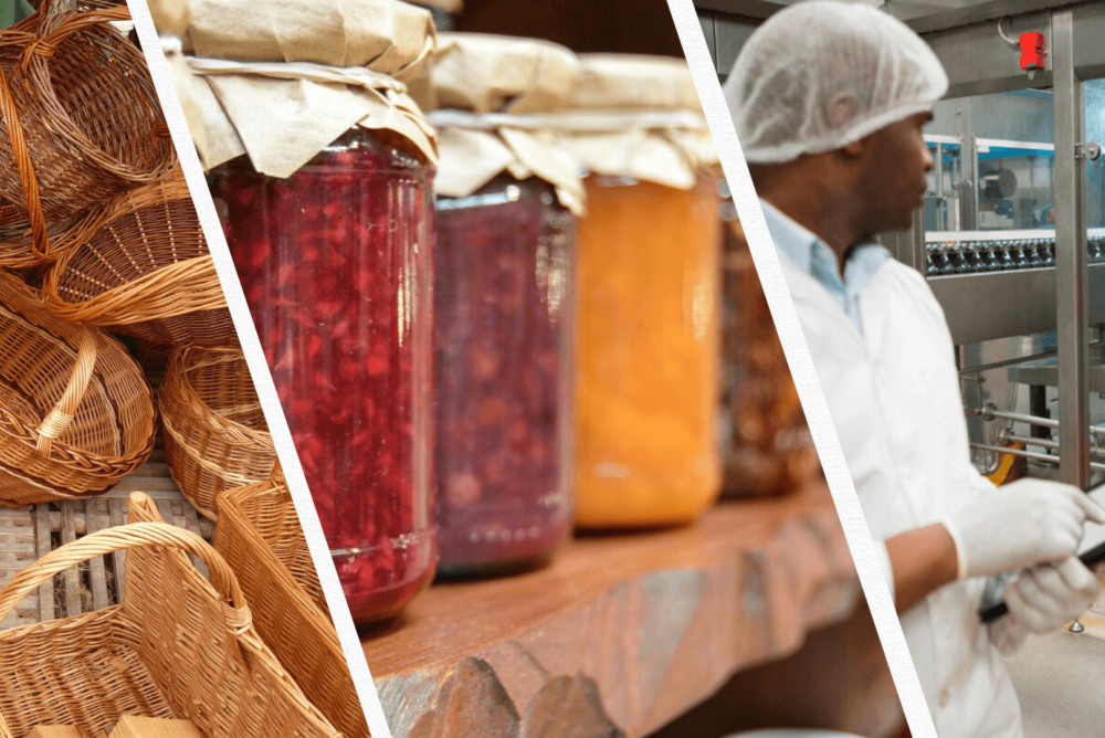 produto artesanal, caseiro e industrializado